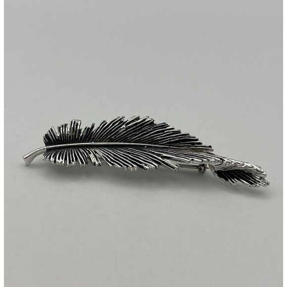 Silver Tone Brooch 3" Fluttering Feather - Picture 2 of 6